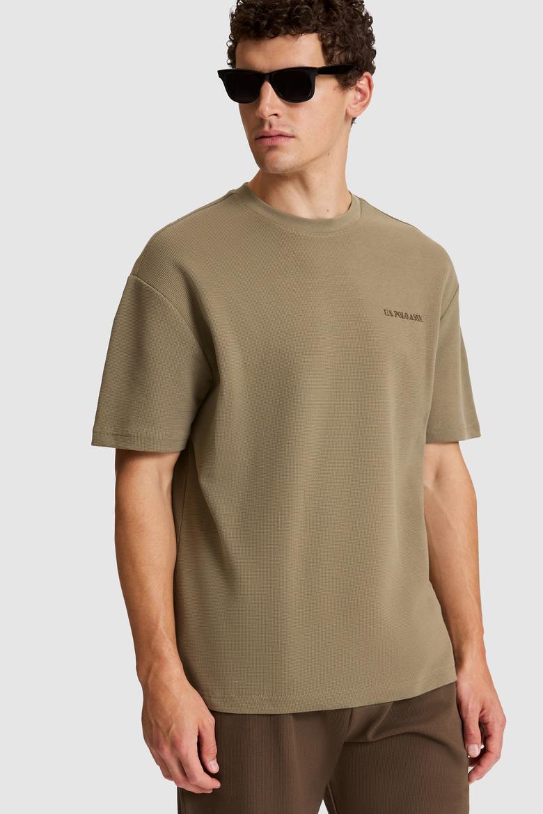 Erkek Haki Comfort Fit Bisiklet Yaka Tişört - 50326950009