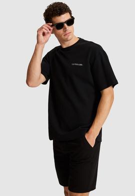 Erkek Siyah Comfort Fit Bisiklet Yaka Tişört - 50326950020