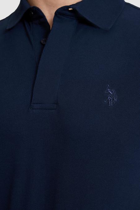 Erkek Lacivert Slim Fit Polo Yaka Basic Tişört