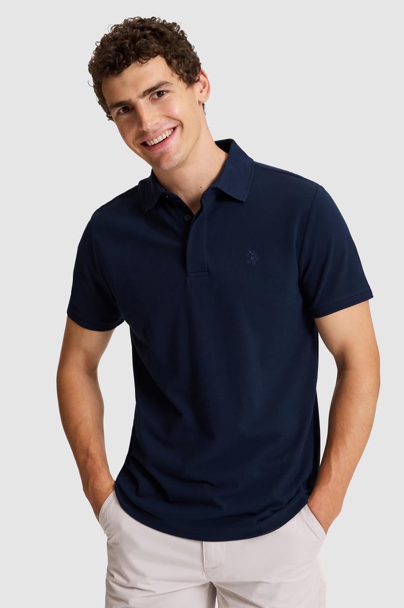 Erkek Lacivert Slim Fit Polo Yaka Basic Tişört