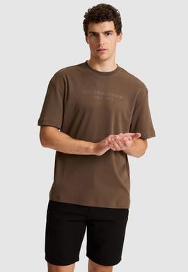 Erkek Kahverengi Comfort Fit Bisiklet Yaka Tişört - 50326976008