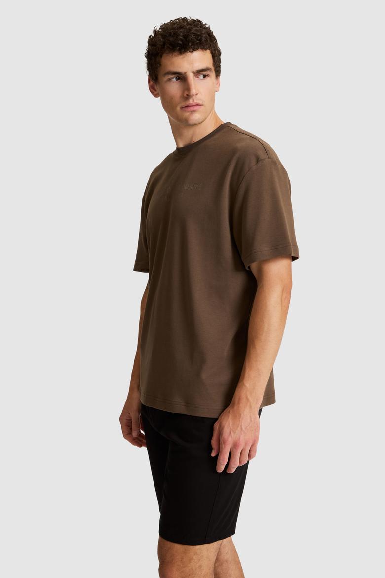 Erkek Kahverengi Comfort Fit Bisiklet Yaka Tişört - 50326976008
