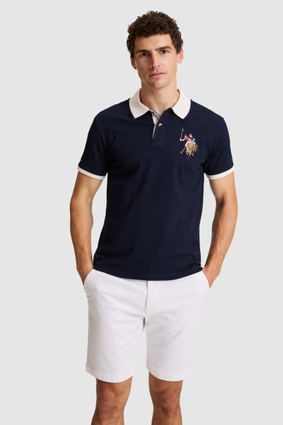 Erkek Lacivert Slim Fit Polo Yaka Basic Tişört