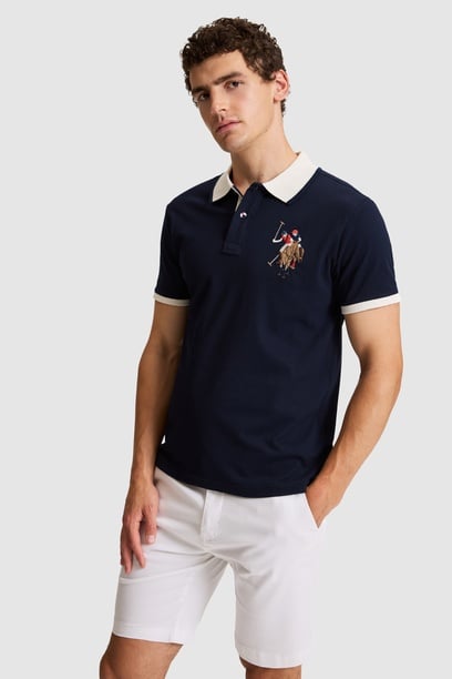 Erkek Lacivert Slim Fit Polo Yaka Basic Tişört