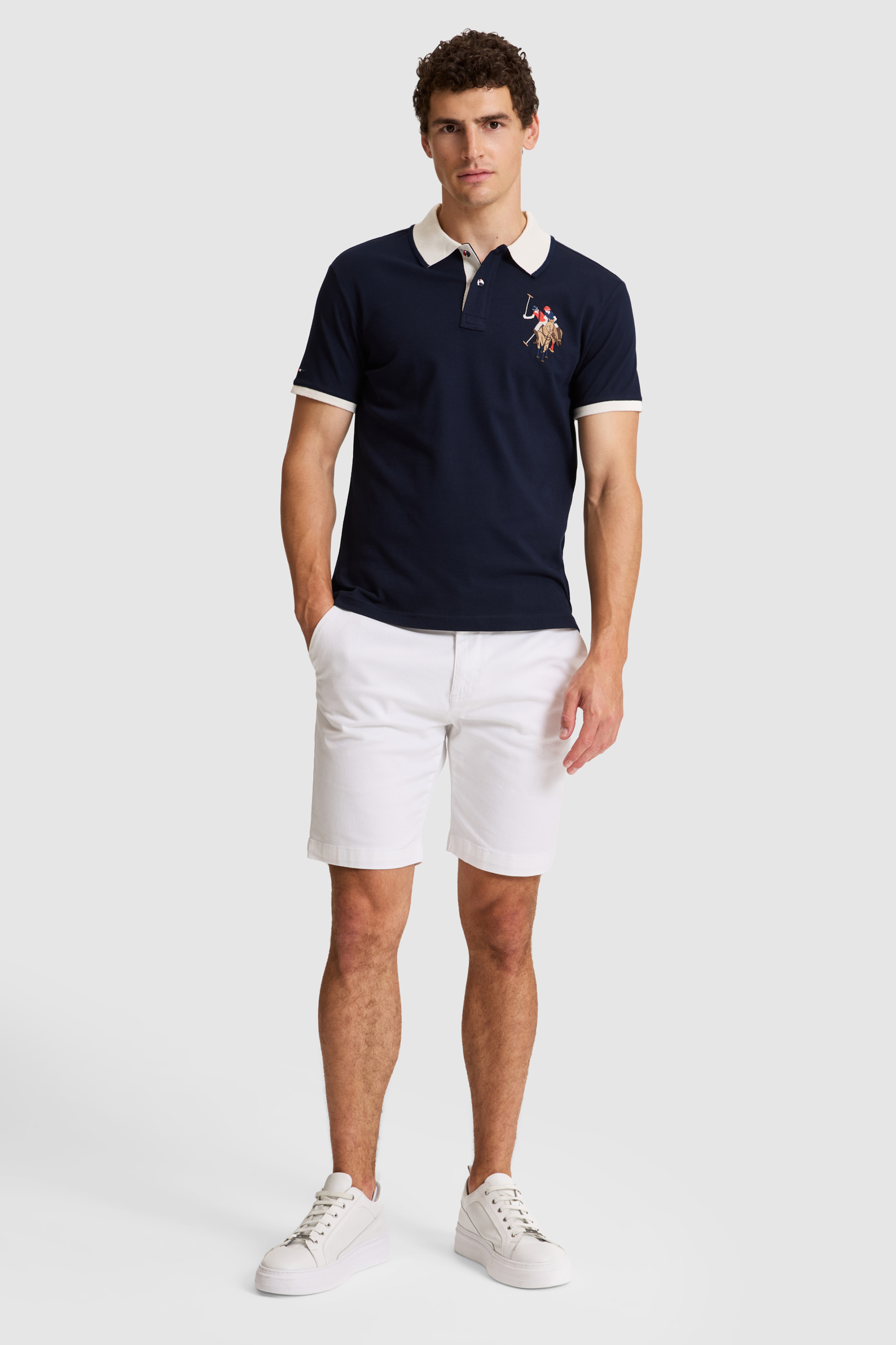 Erkek Lacivert Slim Fit Polo Yaka Basic Tişört