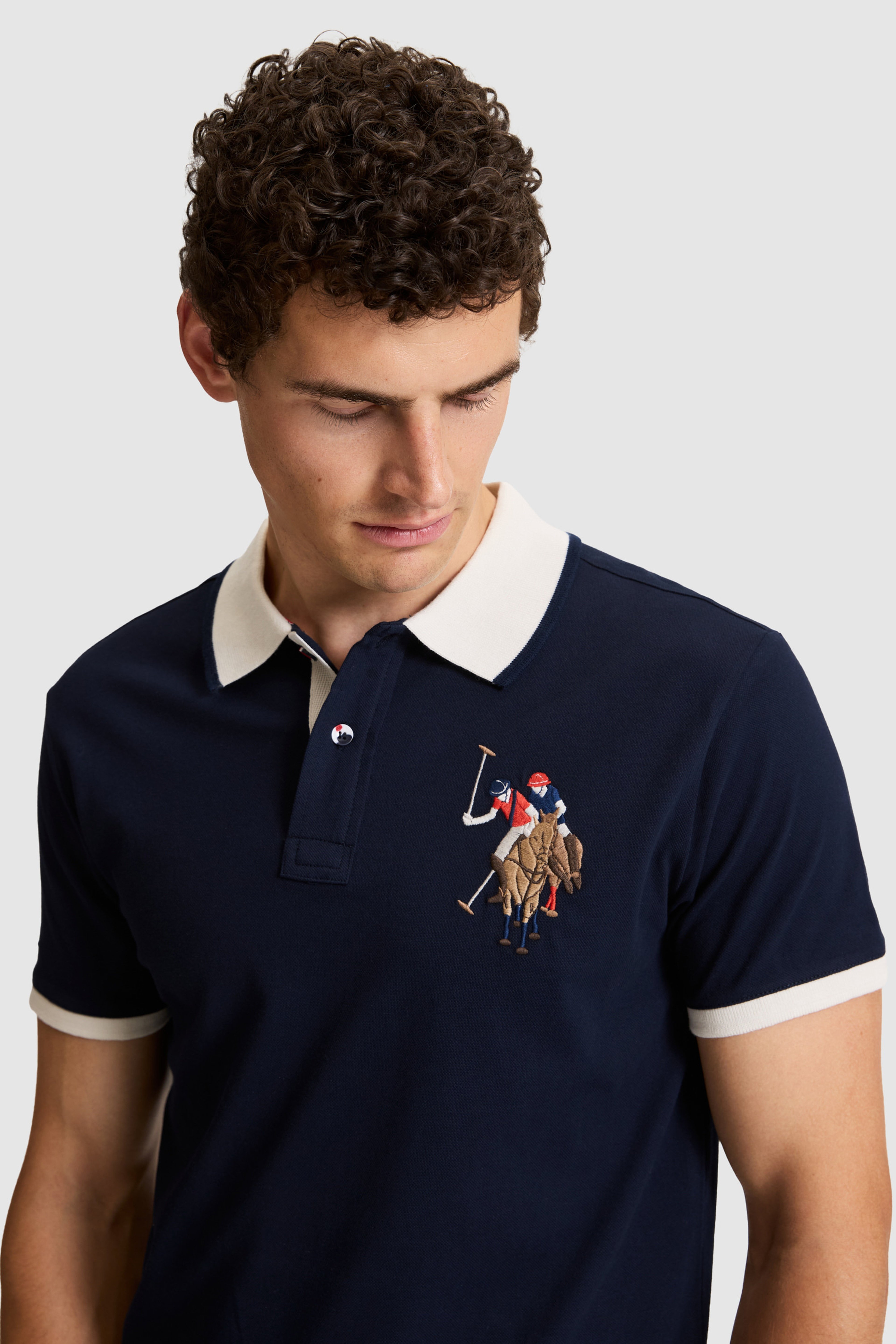 Erkek Lacivert Slim Fit Polo Yaka Basic Tişört - Image 2