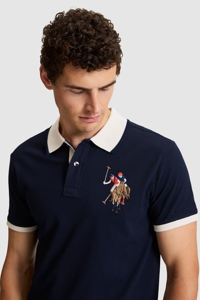 Erkek Lacivert Slim Fit Polo Yaka Basic Tişört