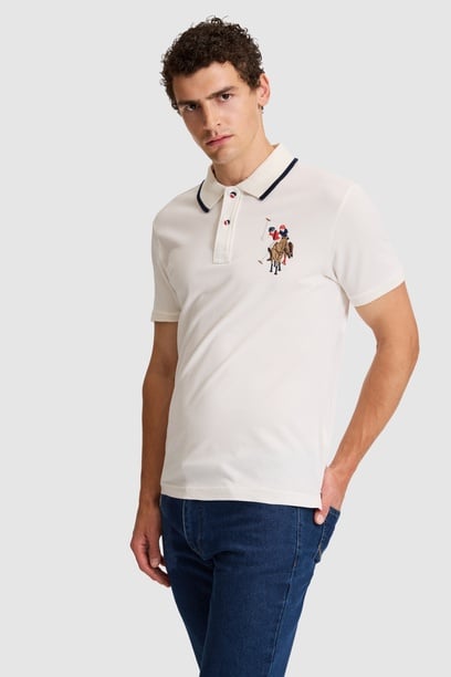 Erkek Beyaz Slim Fit Polo Yaka Basic Tişört