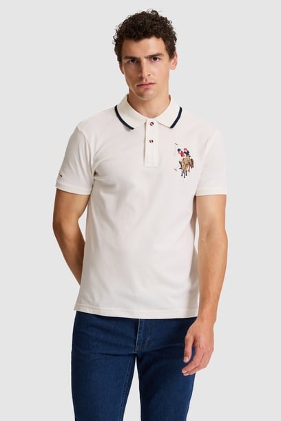 Erkek Beyaz Slim Fit Polo Yaka Basic Tişört