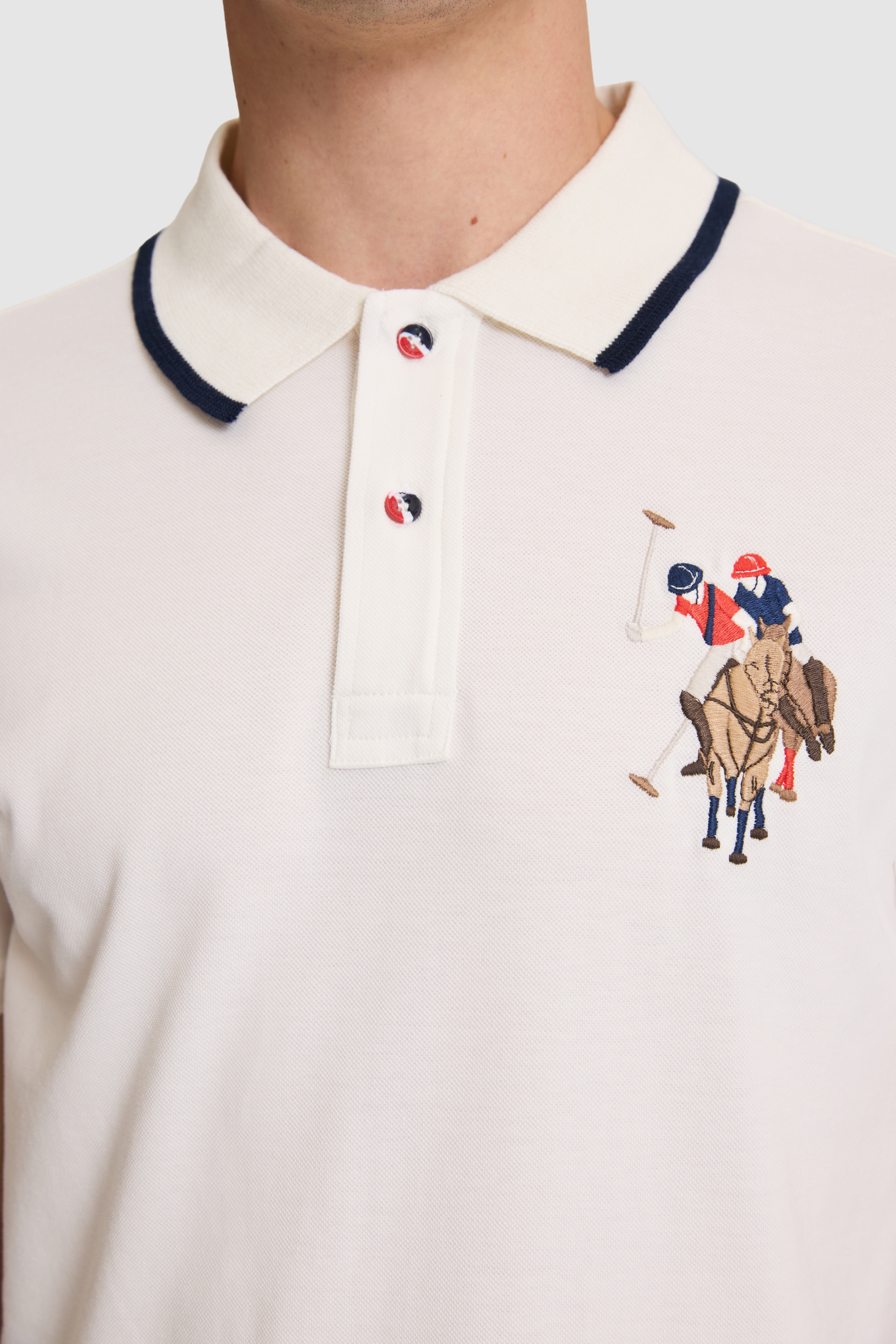 Erkek Beyaz Slim Fit Polo Yaka Basic Tişört