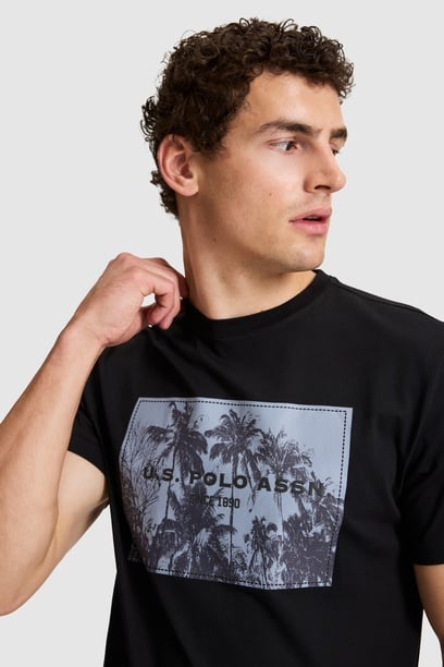 Erkek Siyah Regular Fit Bisiklet Yaka Tişört