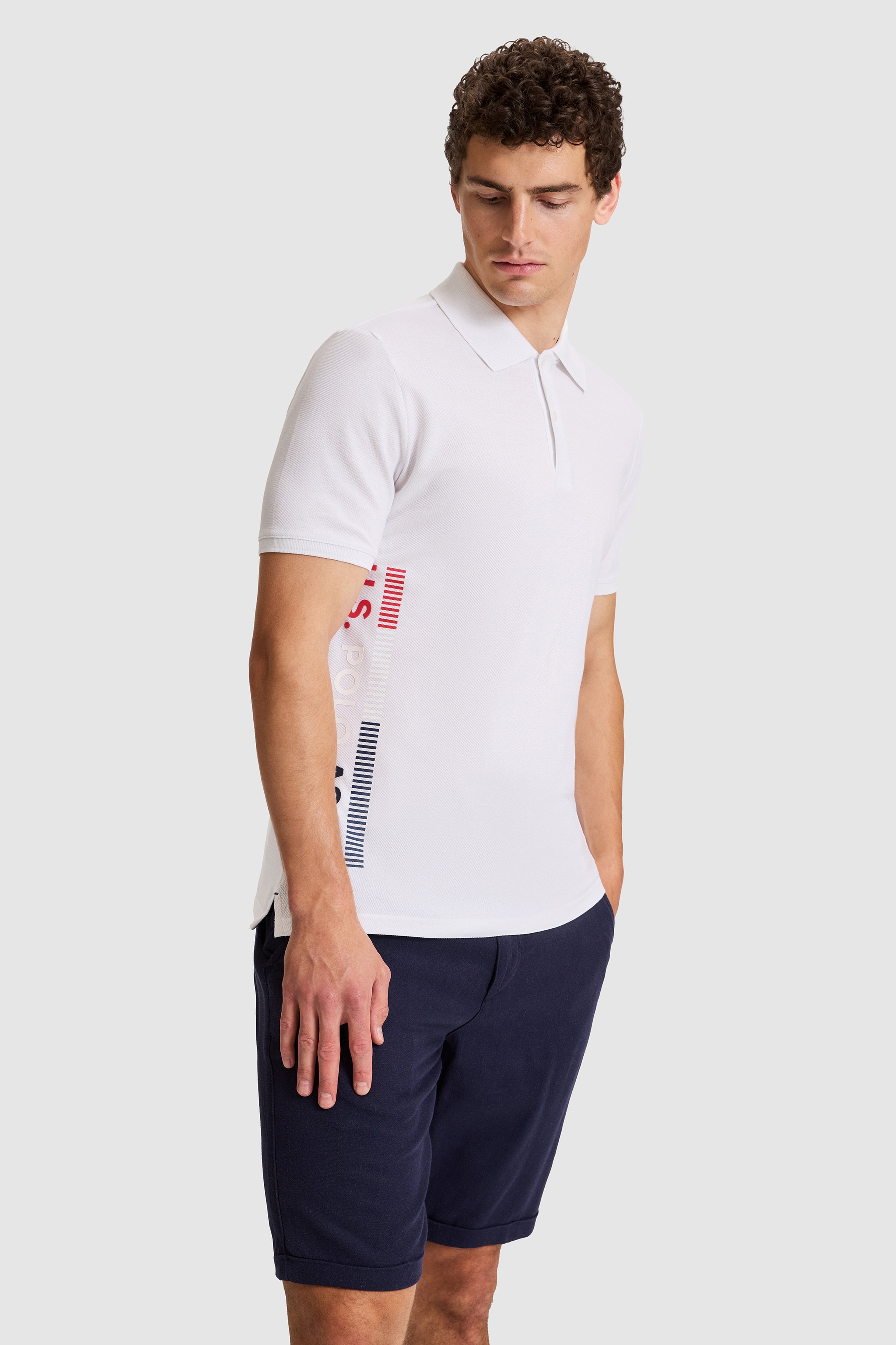 Erkek Beyaz Regular Fit Polo Yaka Tişört - Image 3
