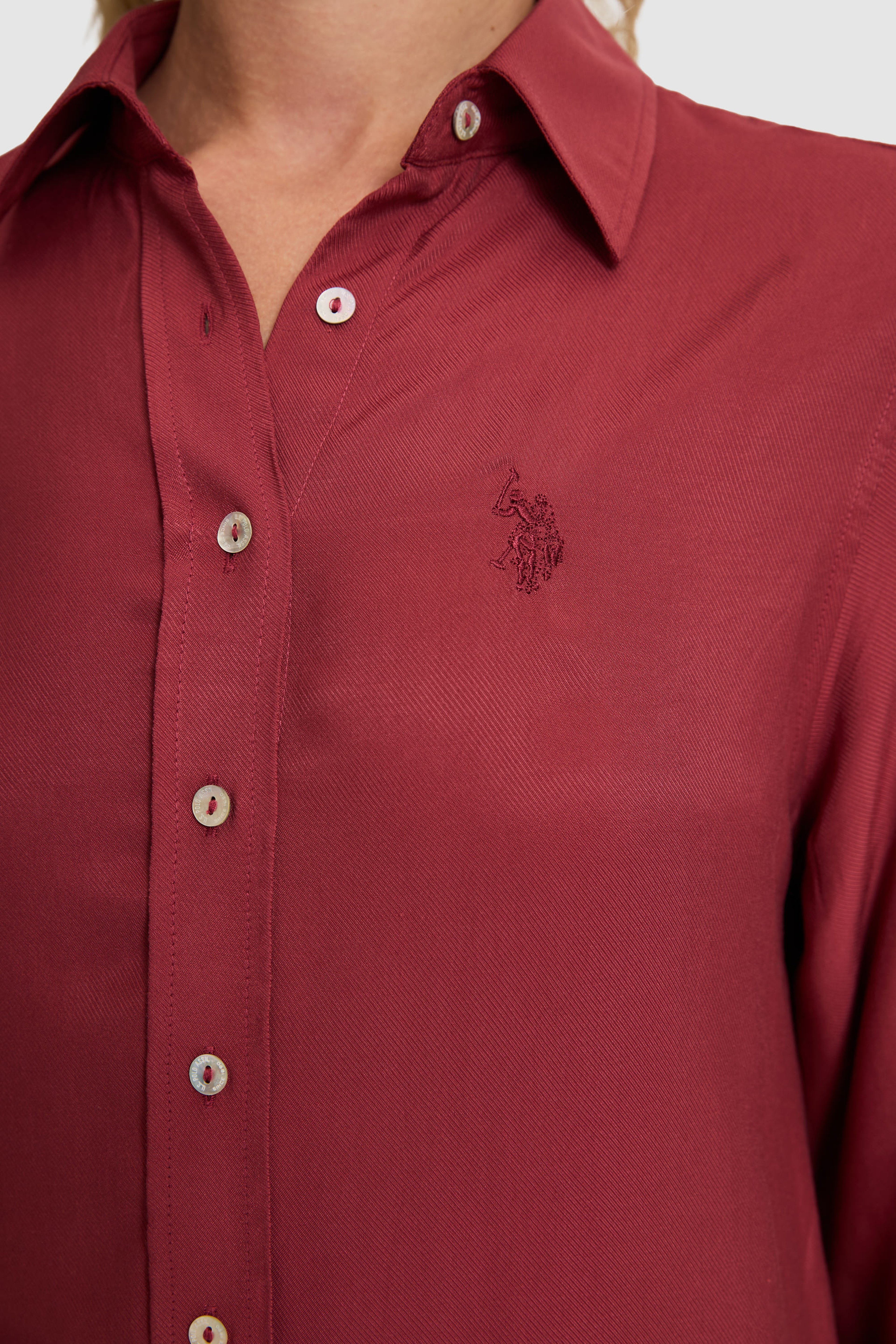 Kadın Vişne Uzun Kollu Basic Gömlek - Image 6