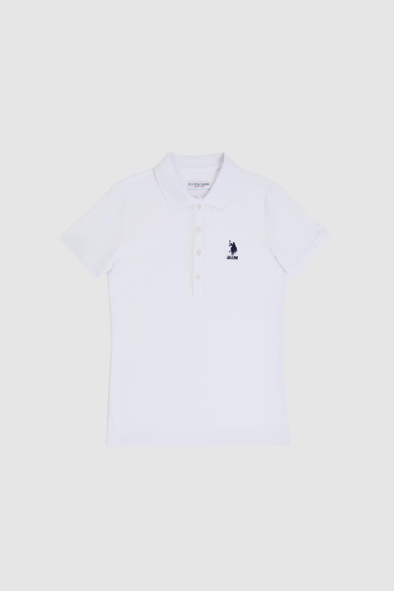 Kadın Beyaz Polo Yaka Basic Tişört - 50321798038