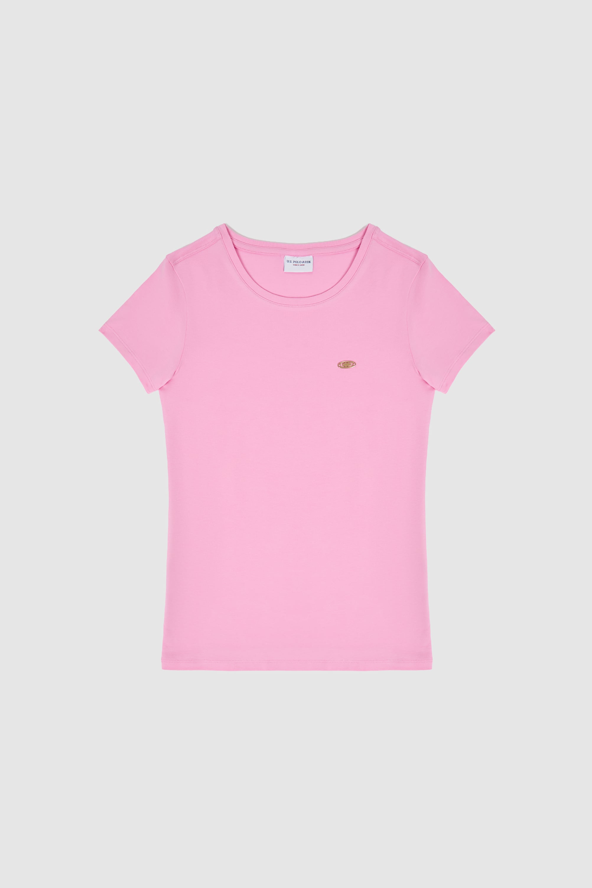 Kadın Pembe Bisiklet Yaka Basic Tişört - 50321809083
