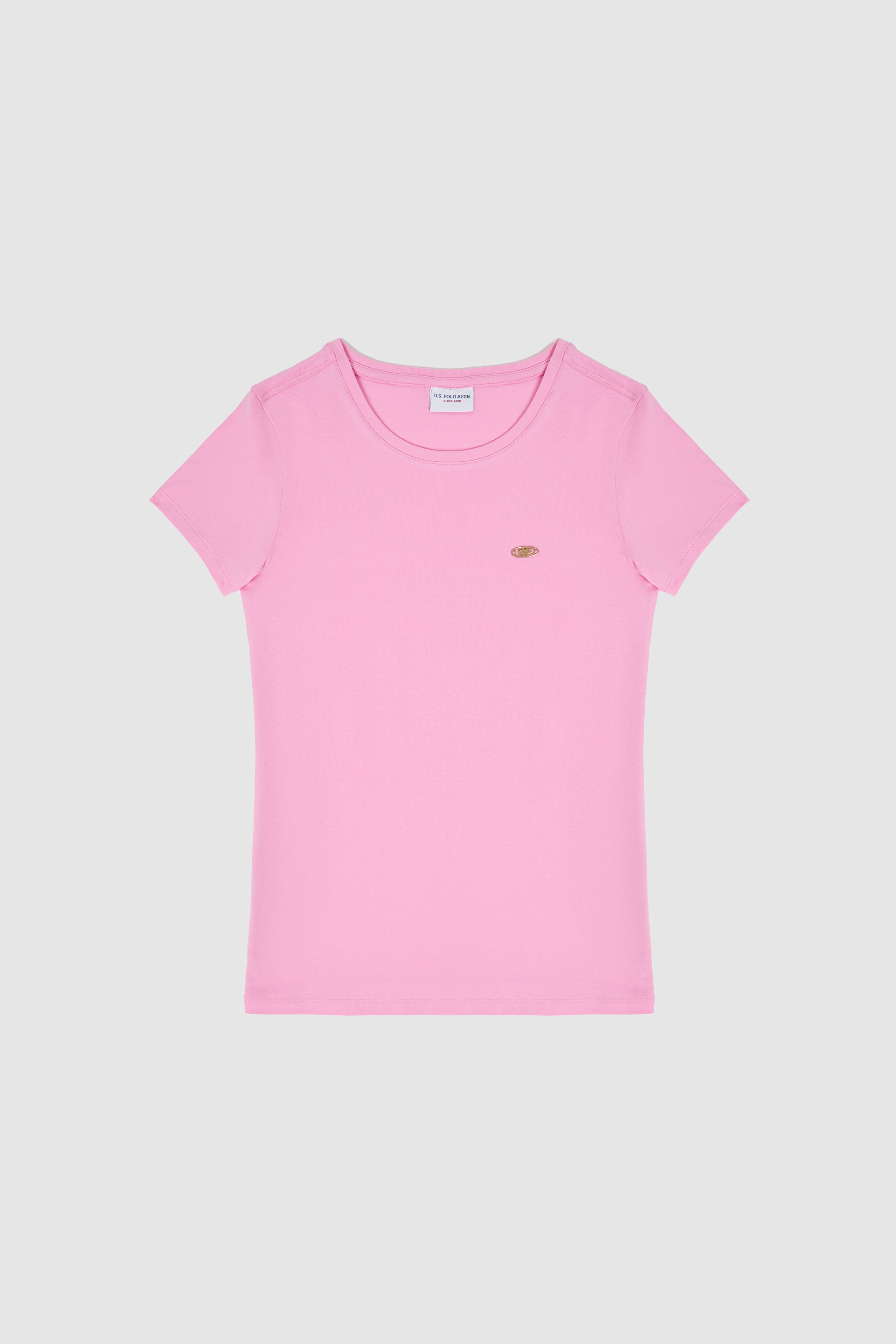 Kadın Pembe Bisiklet Yaka Basic Tişört - Image 7