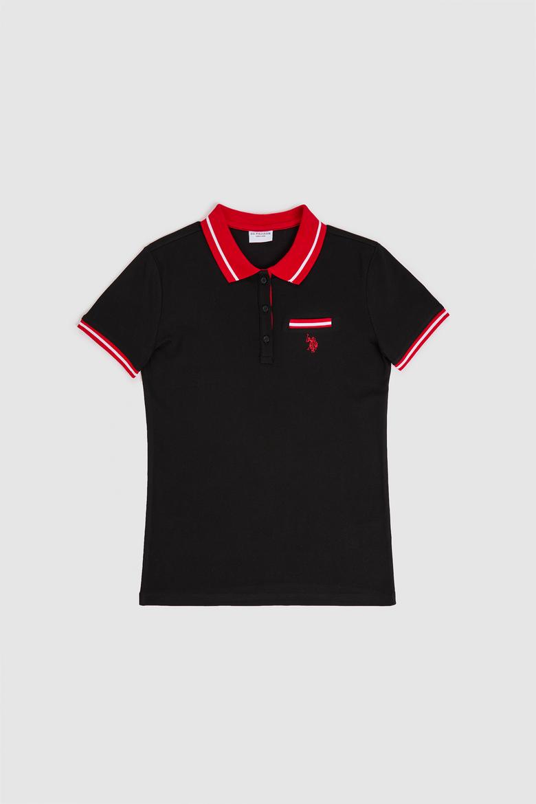 Kadın Siyah Polo Yaka Basic Tişört - 50323455037
