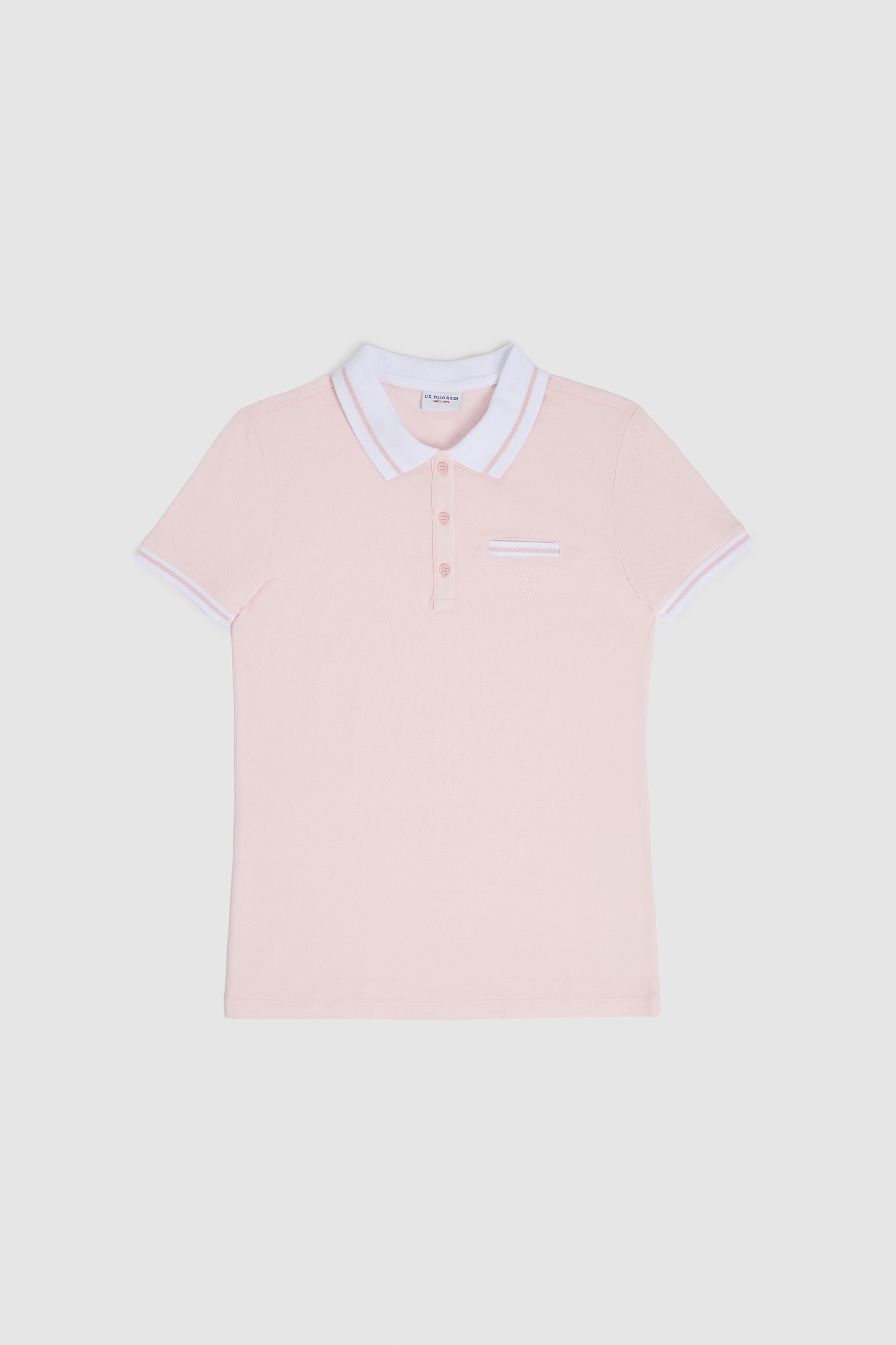 Kadın Açık Pembe Polo Yaka Basic Tişört - Image 7