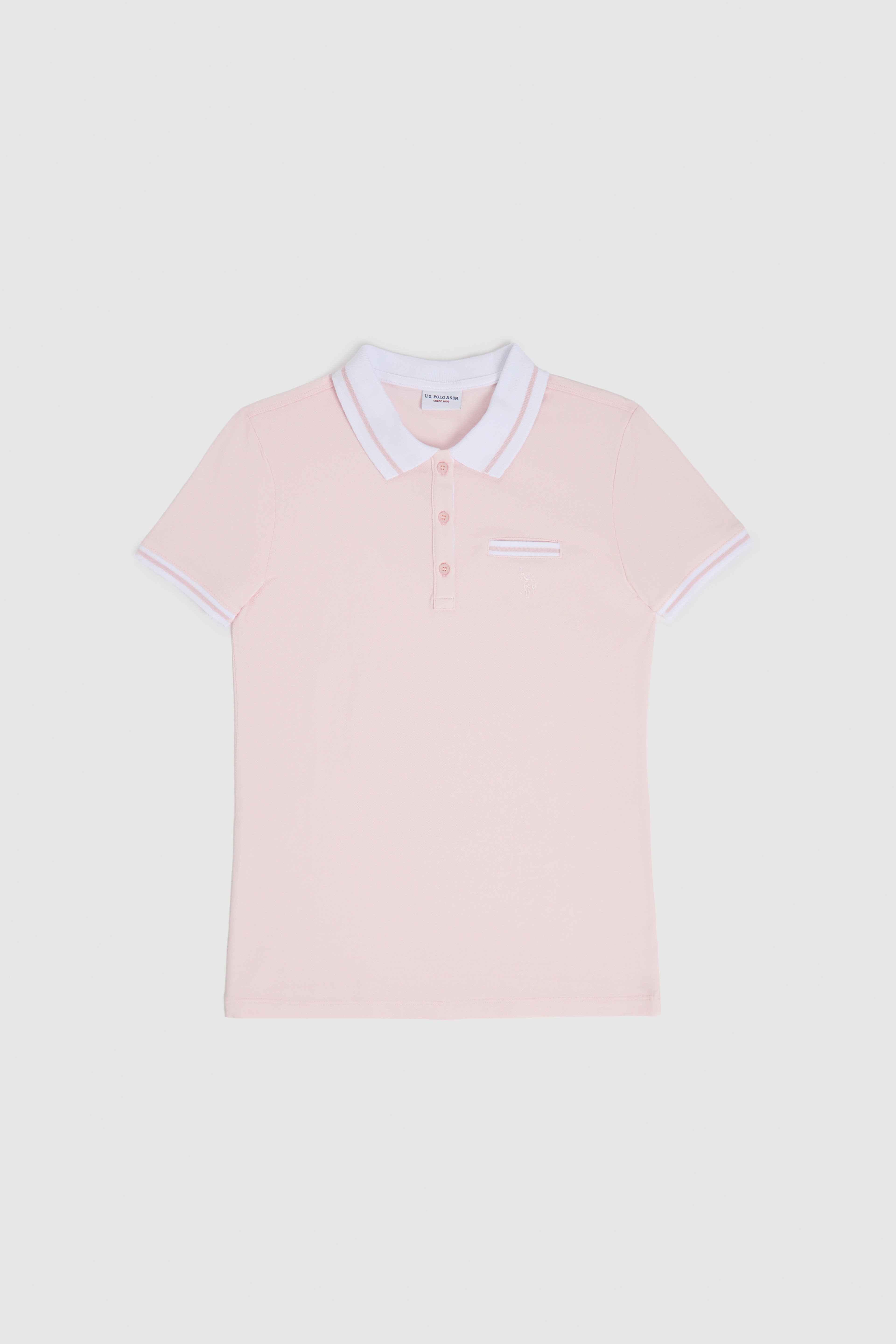 Kadın Açık Pembe Polo Yaka Basic Tişört