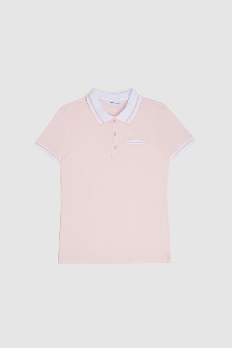 Kadın Açık Pembe Polo Yaka Basic Tişört - 50323455052