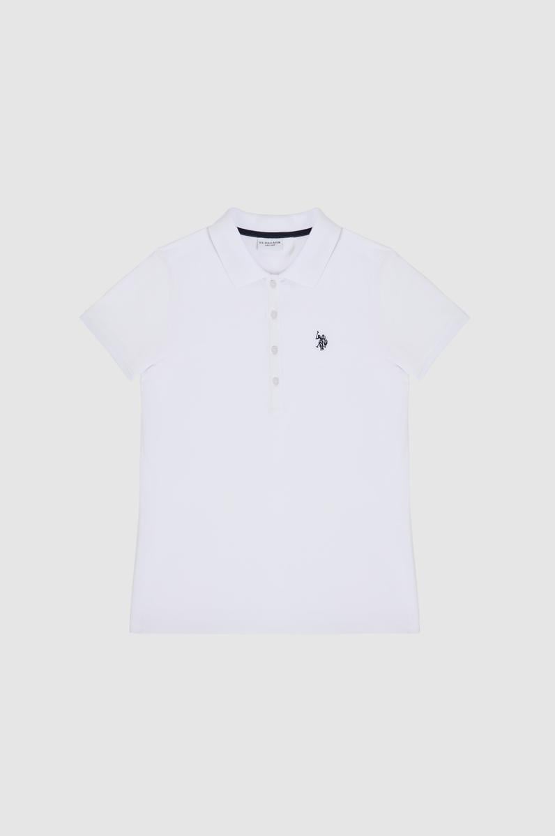 Kadın Beyaz Polo Yaka Basic Tişört