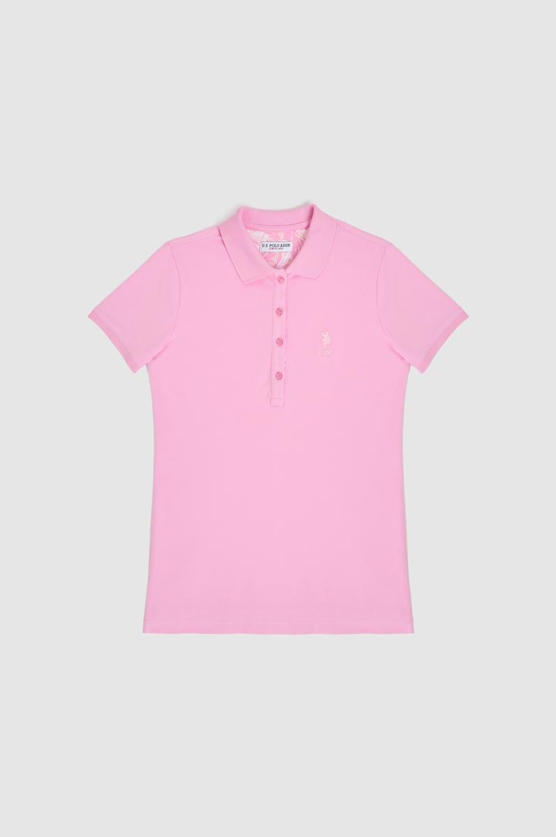 Kadın Pembe Polo Yaka Basic Tişört