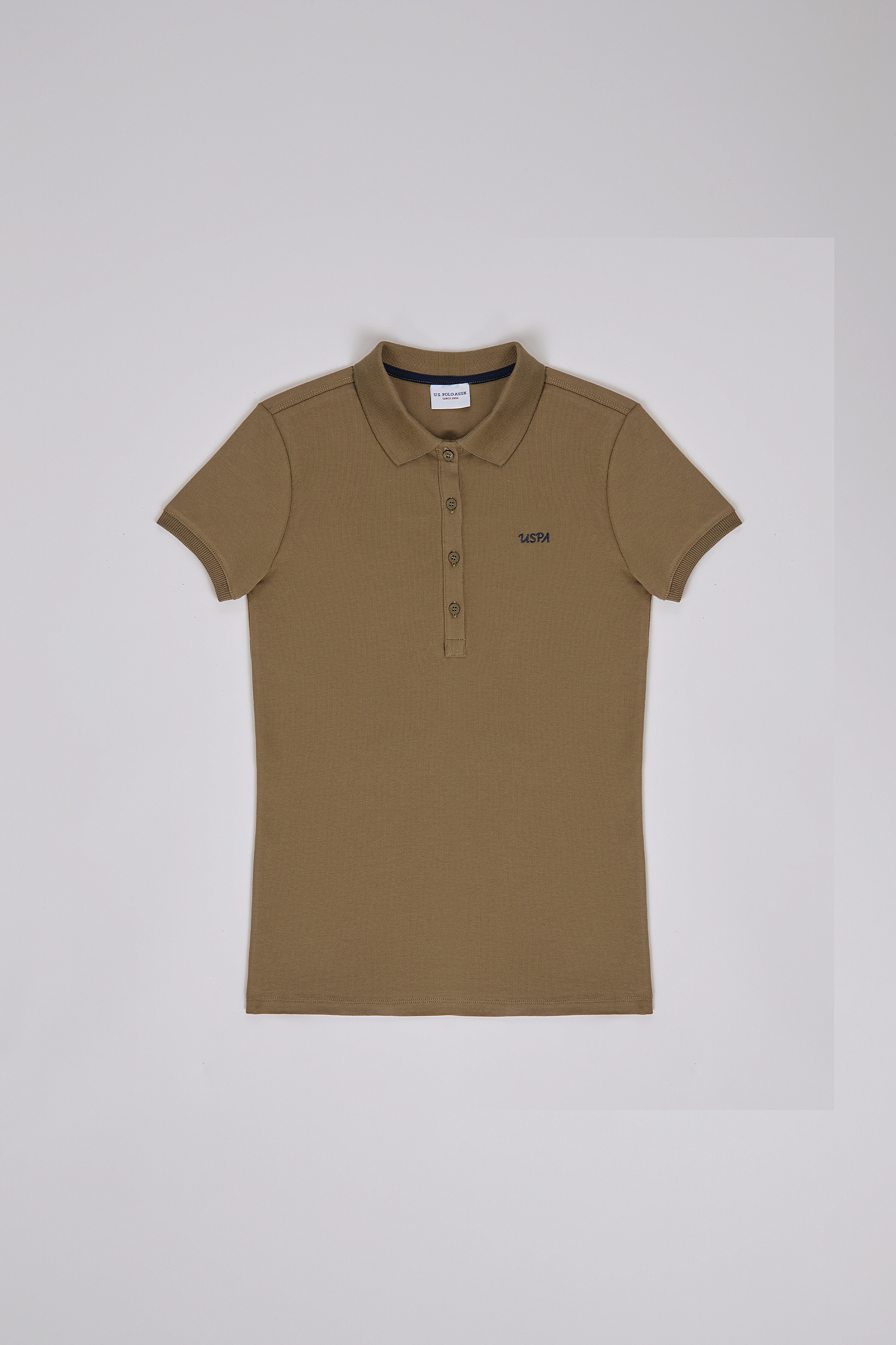 Kadın Haki Polo Yaka Basic Tişört - Image 7