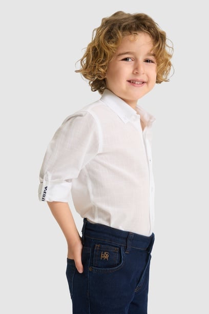 Erkek Çocuk Beyaz Uzun Kollu Basic Gömlek