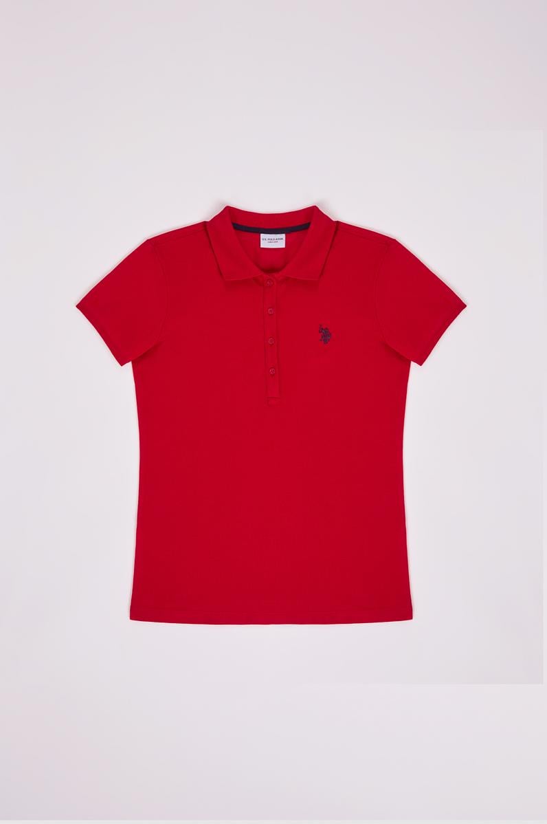 Kadın Kırmızı Polo Yaka Basic Tişört