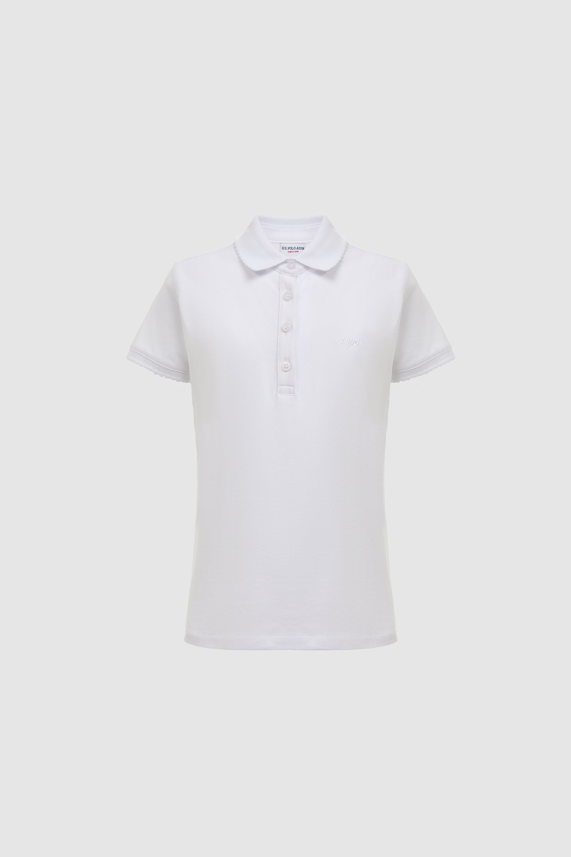 Kız Çocuk Polo Yaka Beyaz Basic Tişört - 50328218028