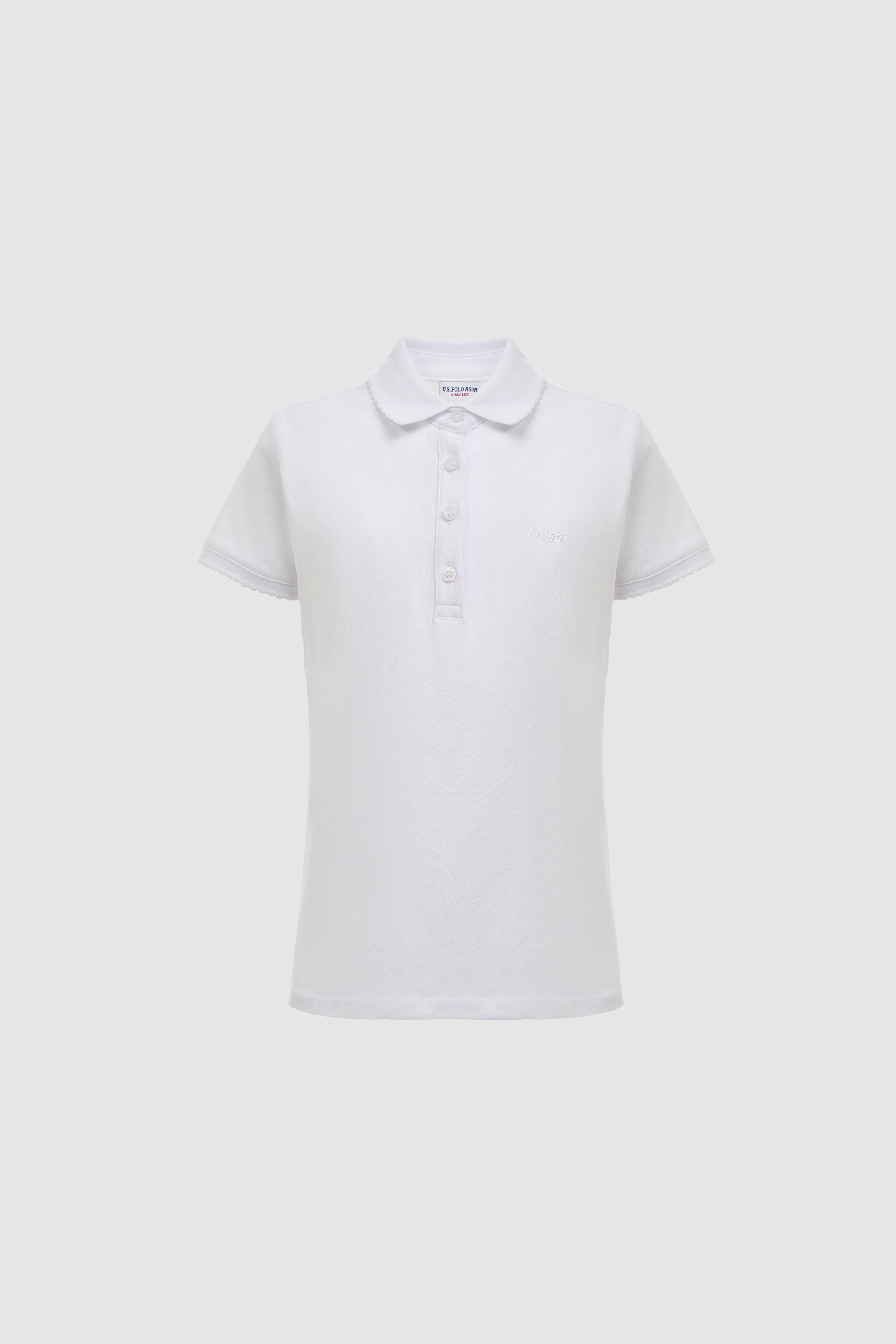 Kız Çocuk Polo Yaka Beyaz Basic Tişört - Image 6