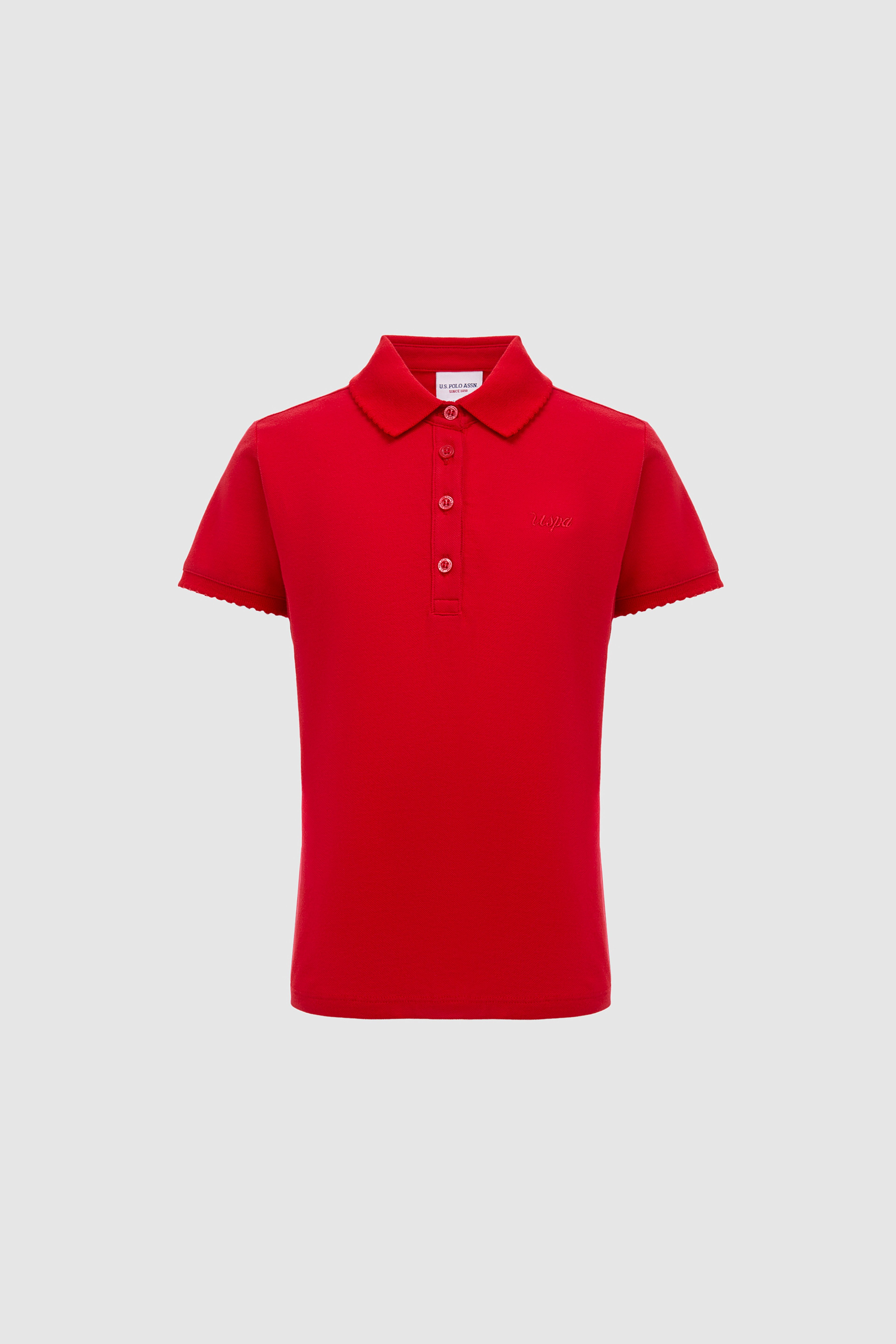Kız Çocuk Polo Yaka Kırmızı Basic Tişört - Image 6