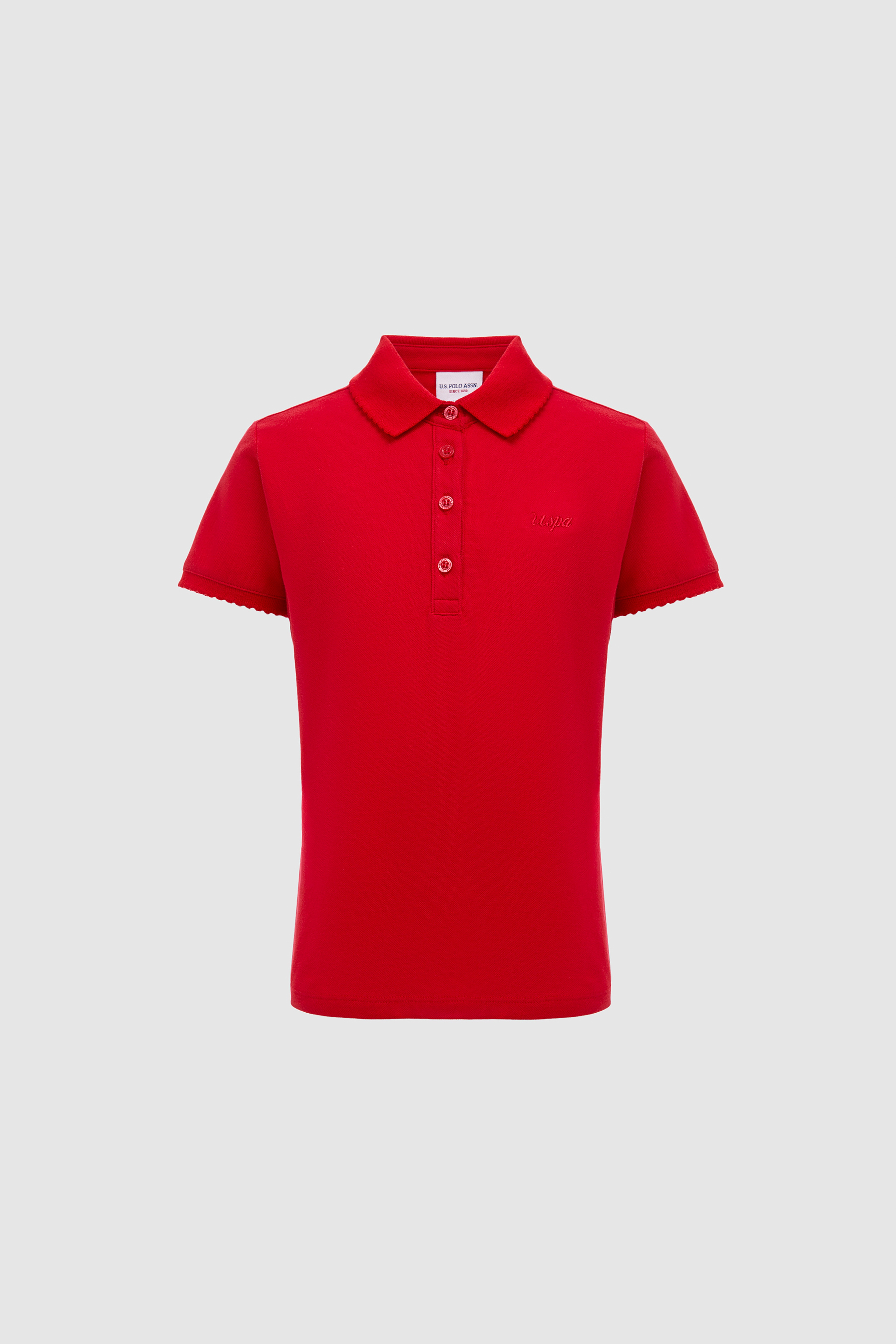 Kız Çocuk Polo Yaka Kırmızı Basic Tişört
