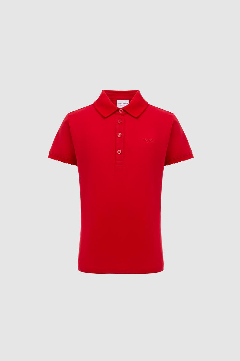 Kız Çocuk Polo Yaka Kırmızı Basic Tişört - 50328218005