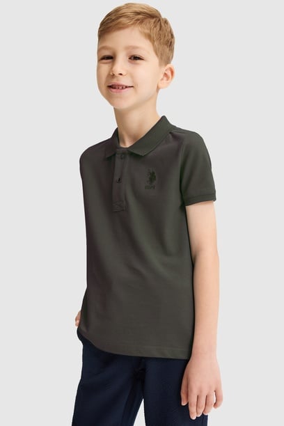Erkek Çocuk Koyu Haki Polo Yaka Basic Tişört