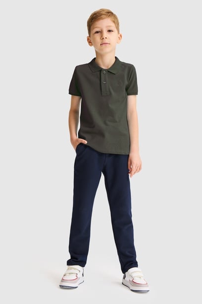 Erkek Çocuk Koyu Haki Polo Yaka Basic Tişört