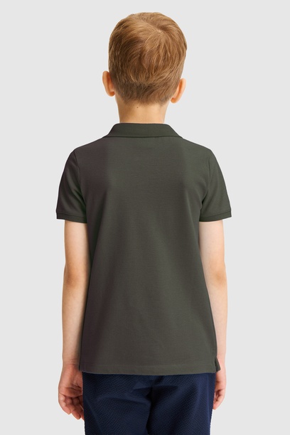 Erkek Çocuk Koyu Haki Polo Yaka Basic Tişört