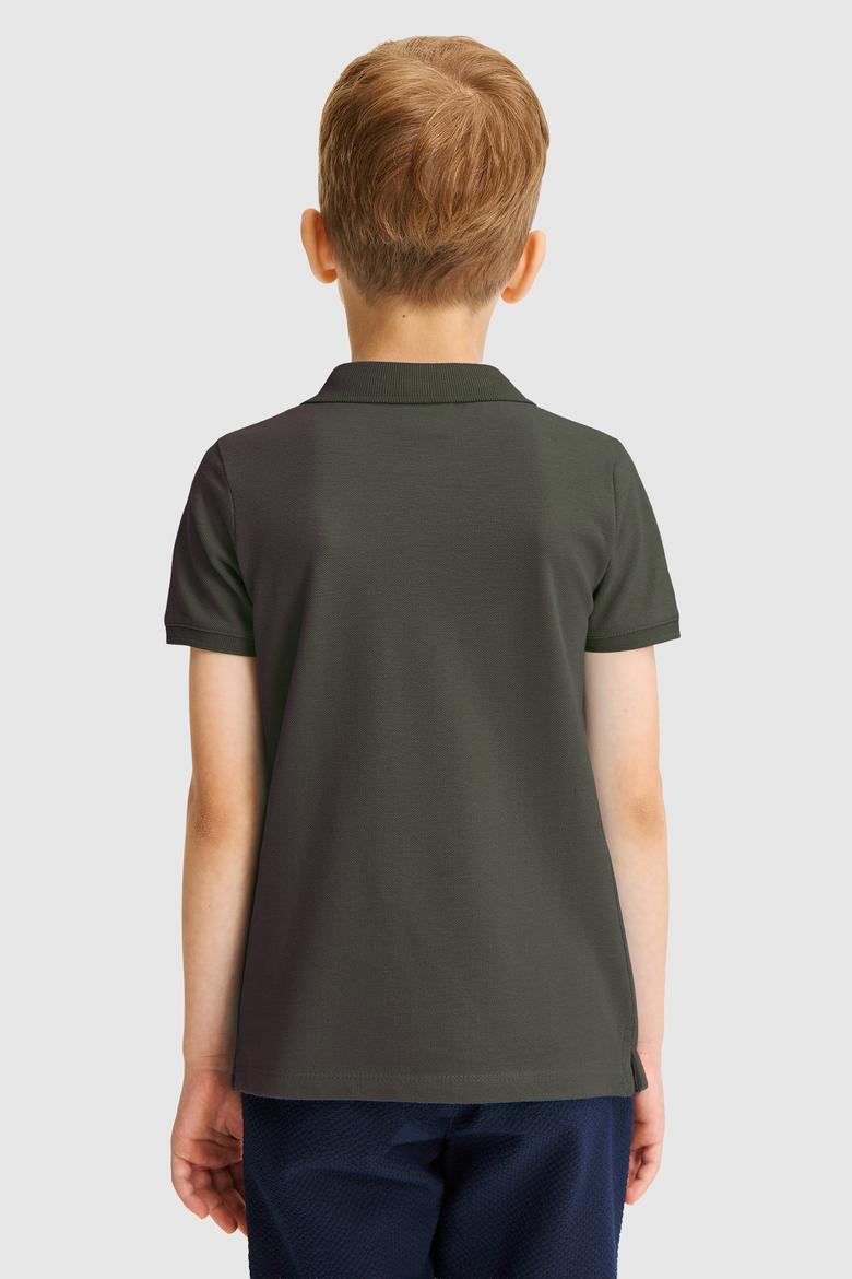 Erkek Çocuk Koyu Haki Polo Yaka Basic Tişört - 50320118111