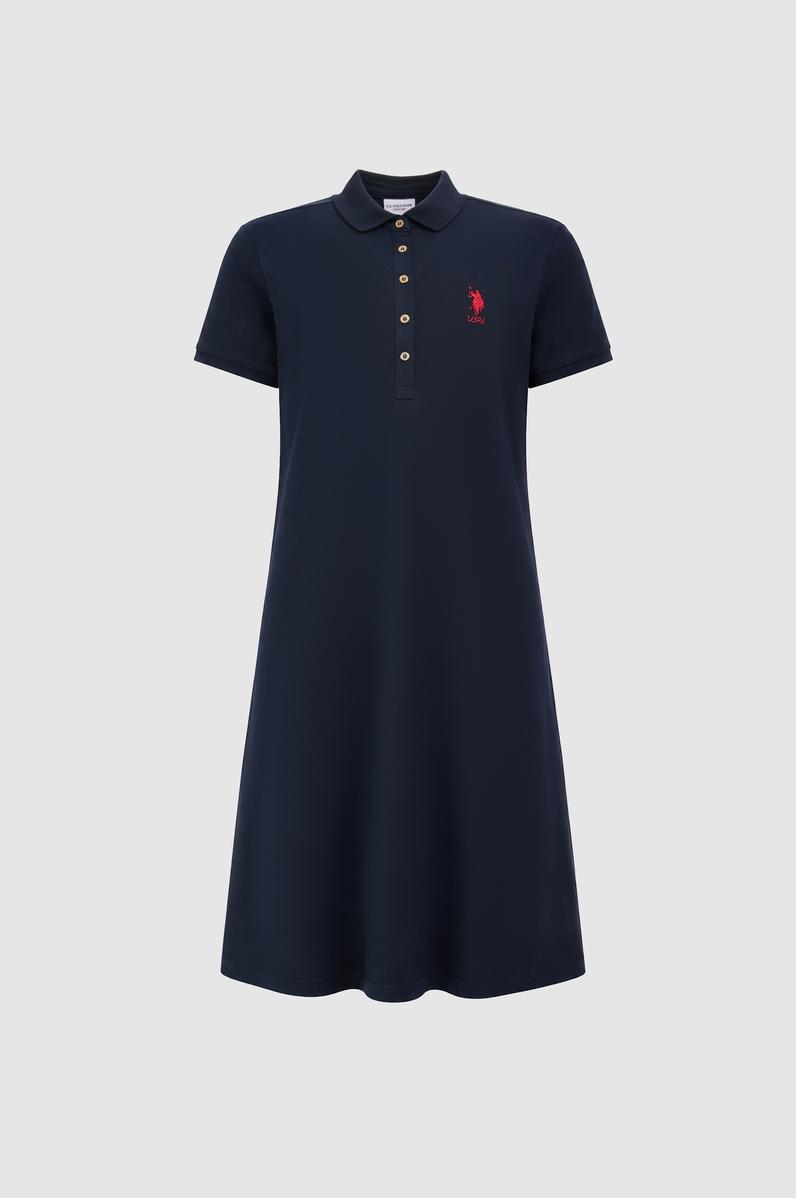 Kadın Lacivert Polo Yaka Örme Elbise