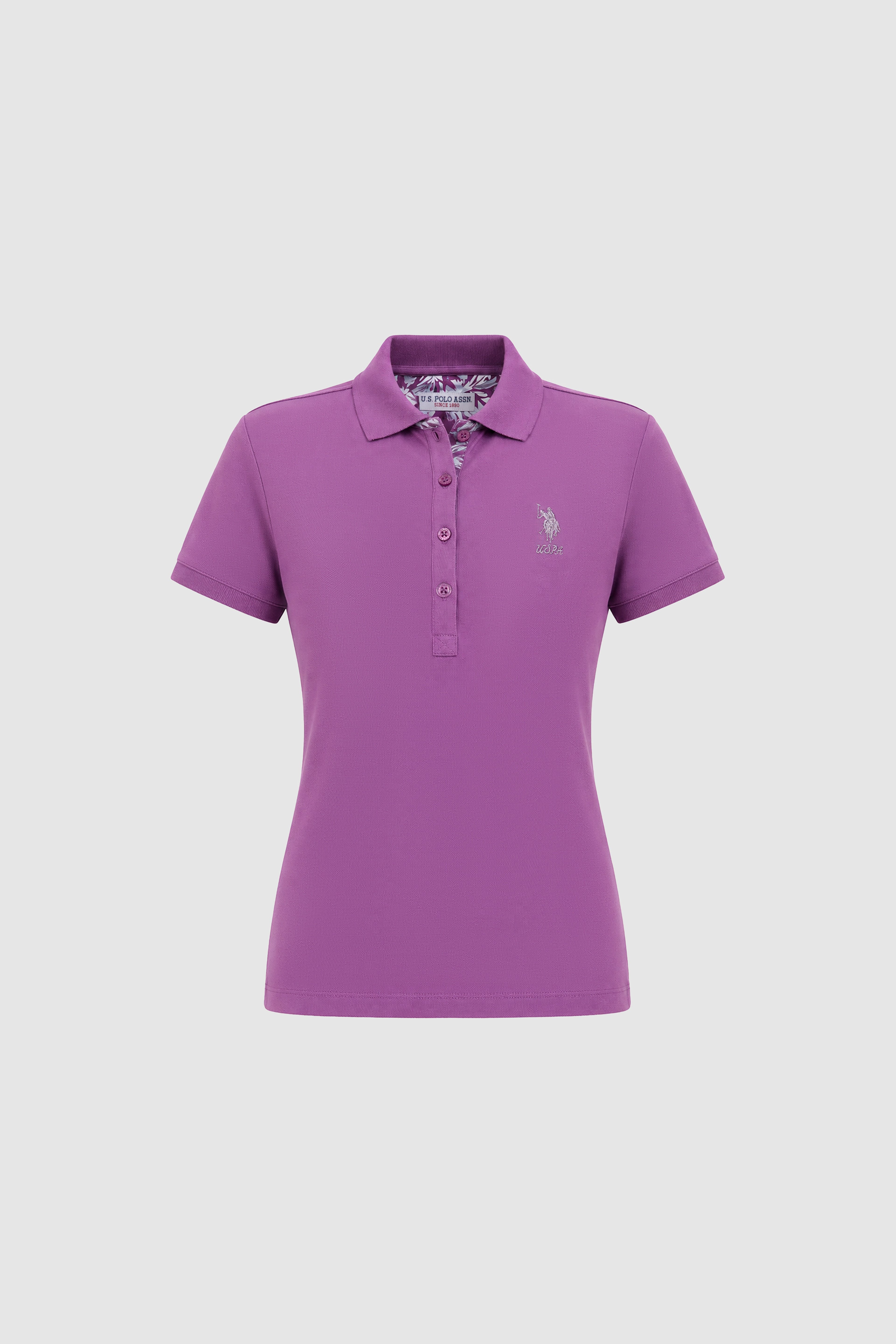 Kadın Menekşe Polo Yaka Basic Tişört