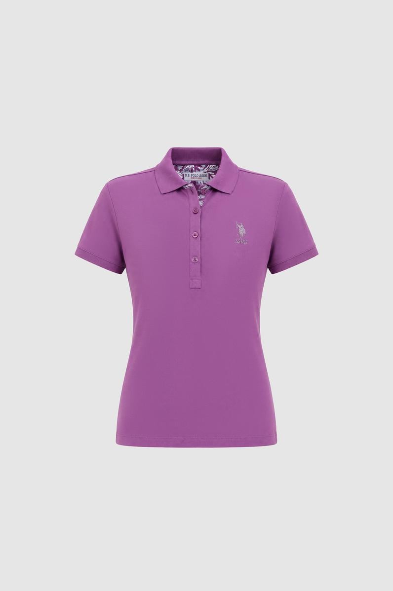 Kadın Menekşe Polo Yaka Basic Tişört