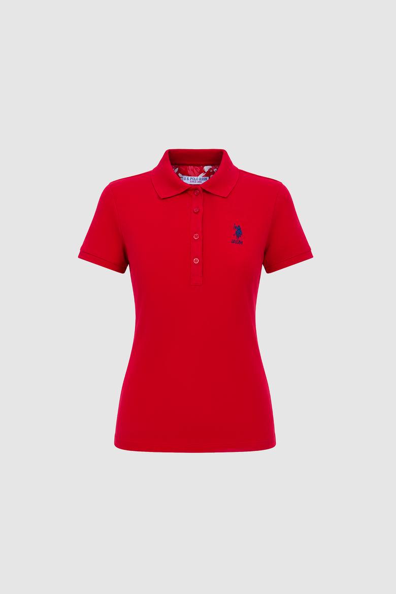 Kadın Kırmızı Polo Yaka Basic Tişört - 50321798241