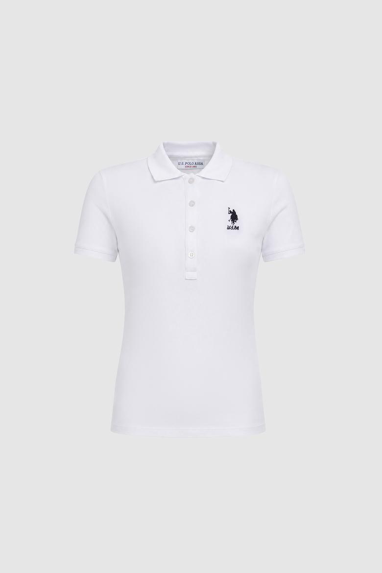 Kadın Beyaz Polo Yaka Basic Tişört - 50326475002