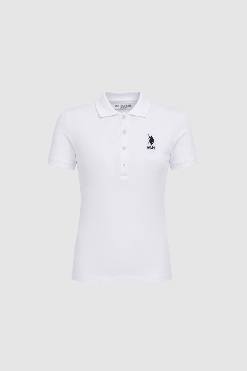 Kadın Beyaz Polo Yaka Basic Tişört