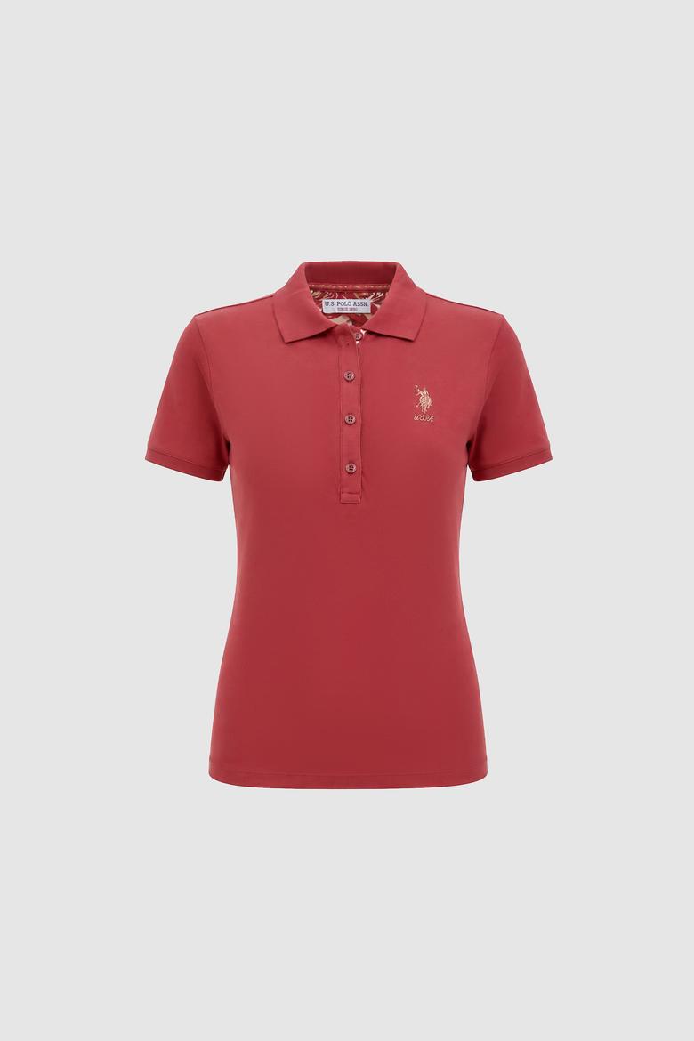 Kadın Fuşya Polo Yaka Basic Tişört - 50326475018