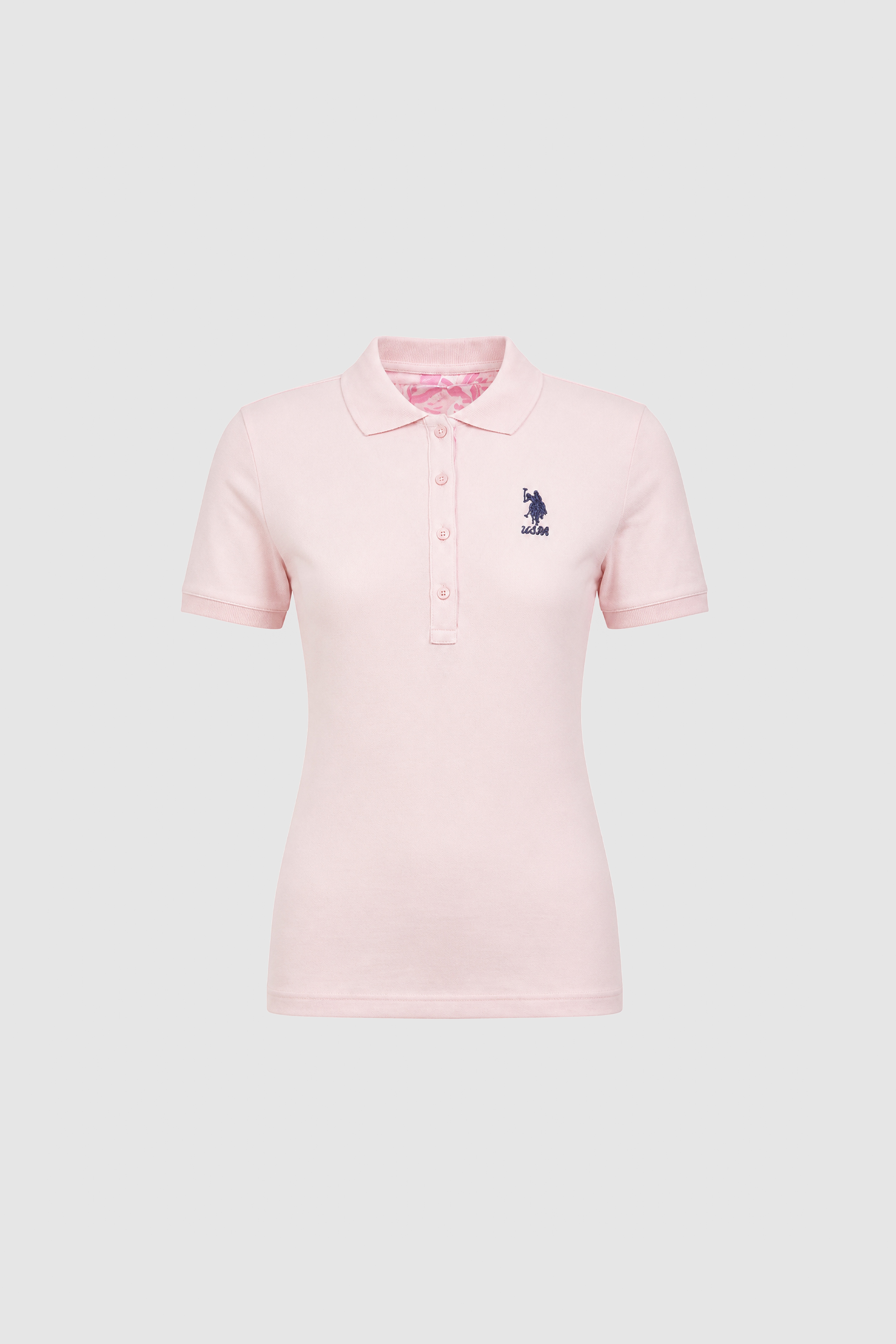 Kadın Açık Pembe Polo Yaka Basic Tişört