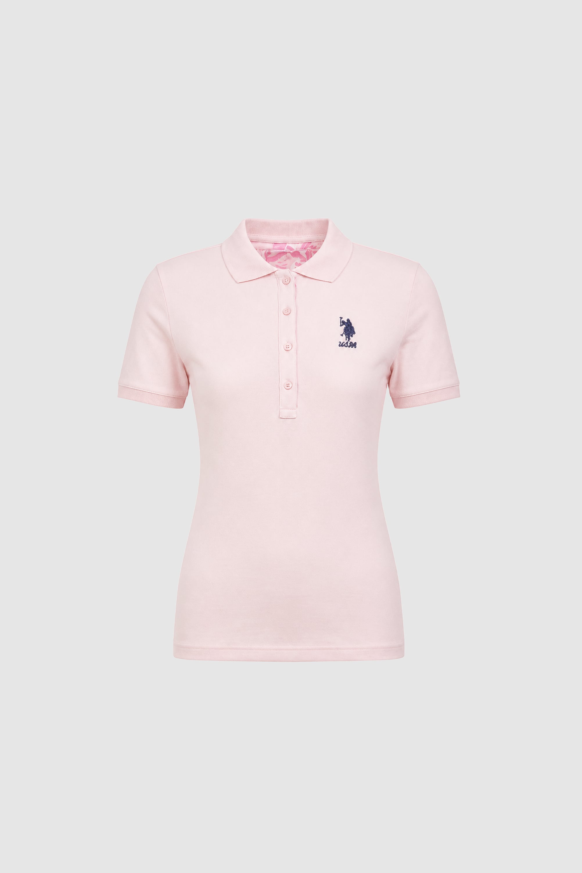Kadın Açık Pembe Polo Yaka Basic Tişört - 50326475026