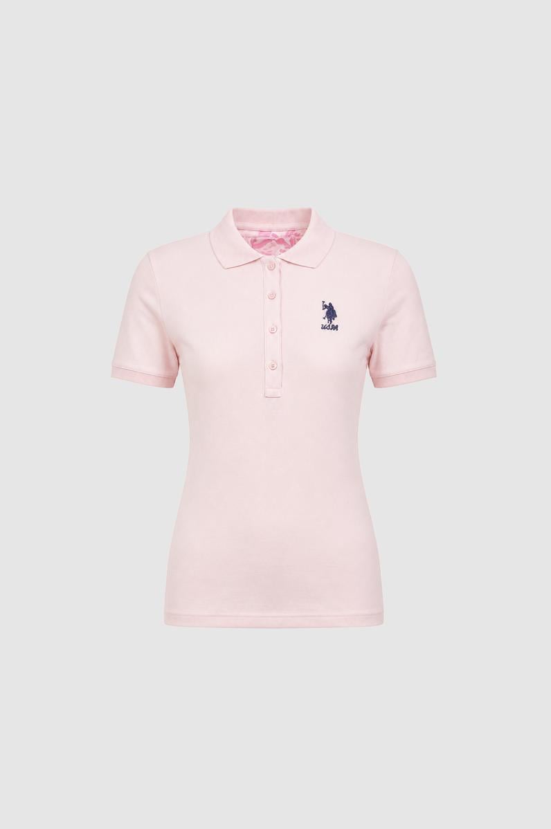 Kadın Açık Pembe Polo Yaka Basic Tişört