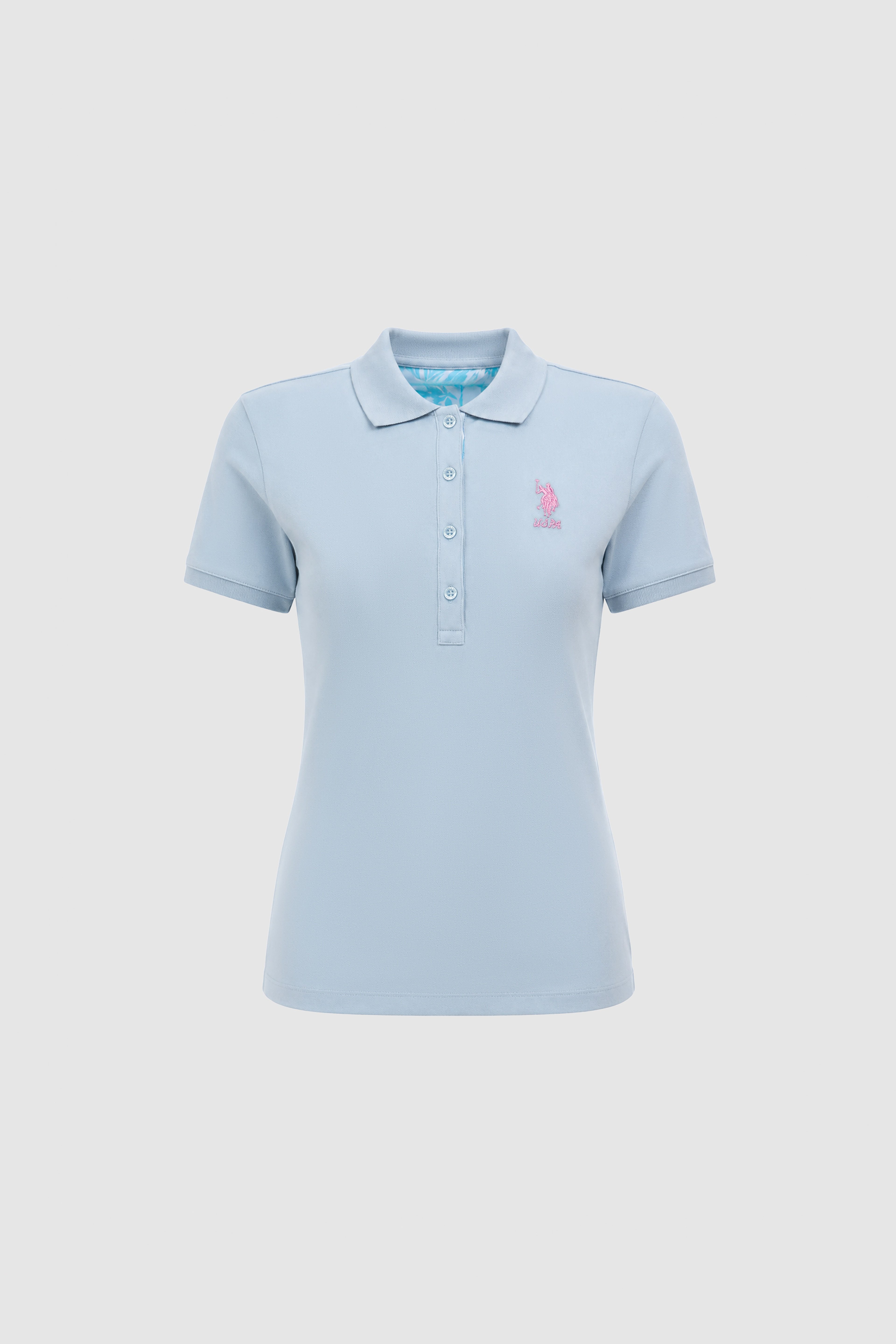 Kadın Açık Mavi Polo Yaka Basic Tişört