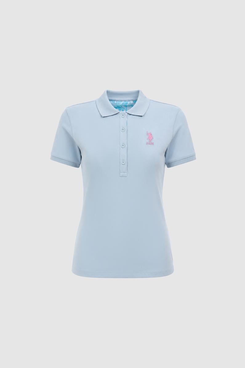 Kadın Açık Mavi Polo Yaka Basic Tişört